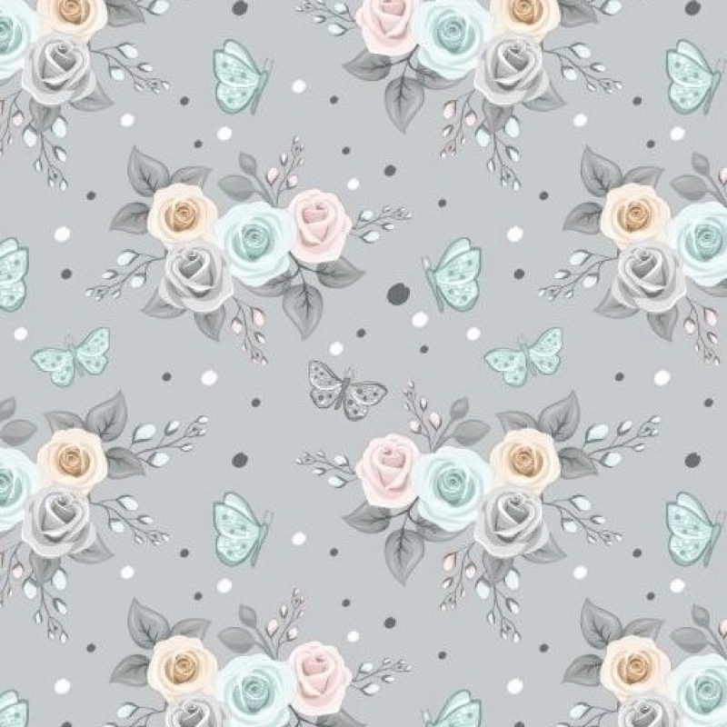 Baumwolle Pastell Rosen / Grau